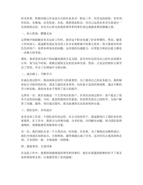 业务员工作感言范文