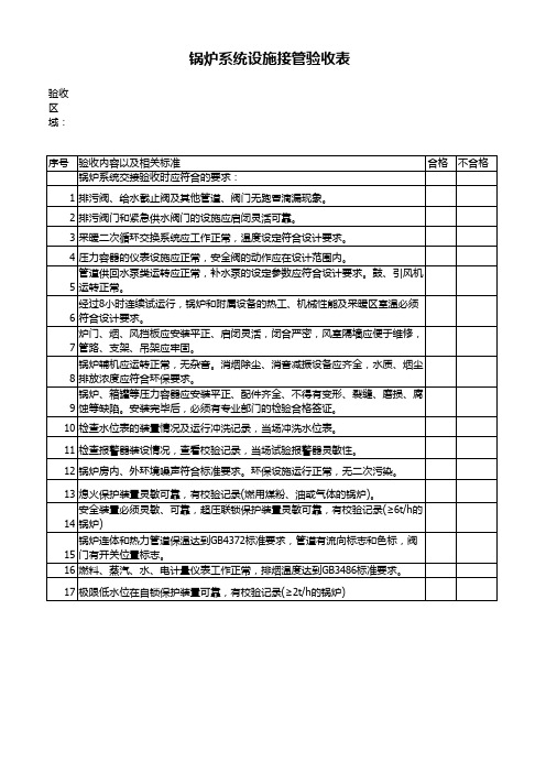 锅炉系统接管验收表格