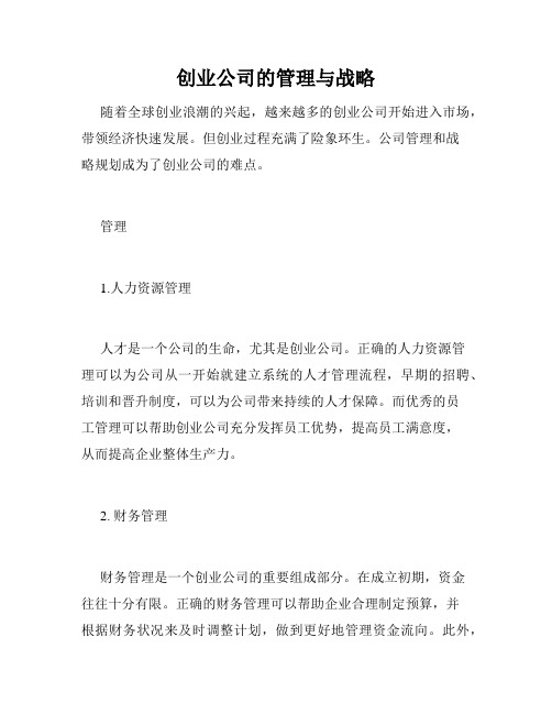 创业公司的管理与战略