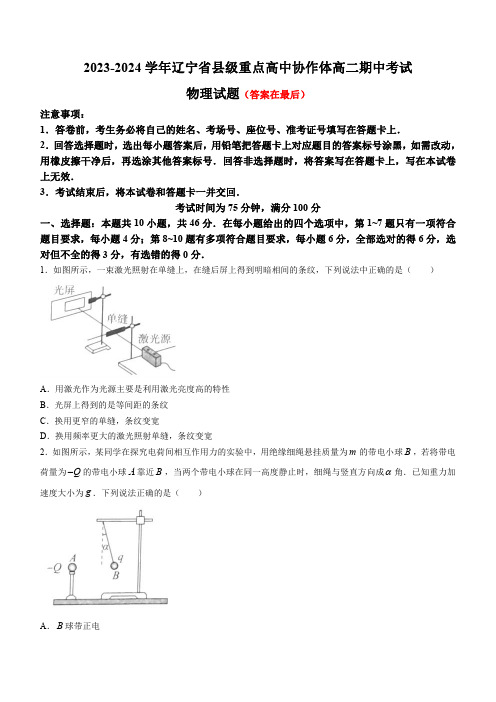 辽宁省县级重点高中协作体2023-2024学年高二上学期期中考试 物理含解析