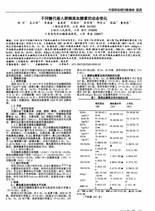 不同糖代谢人群胰高血糖素的动态变化
