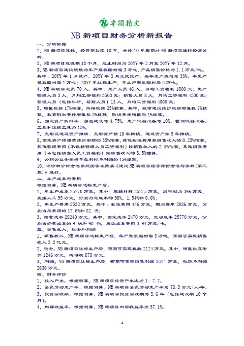 卓顶精文NB新项目财务分析报告(样稿).doc