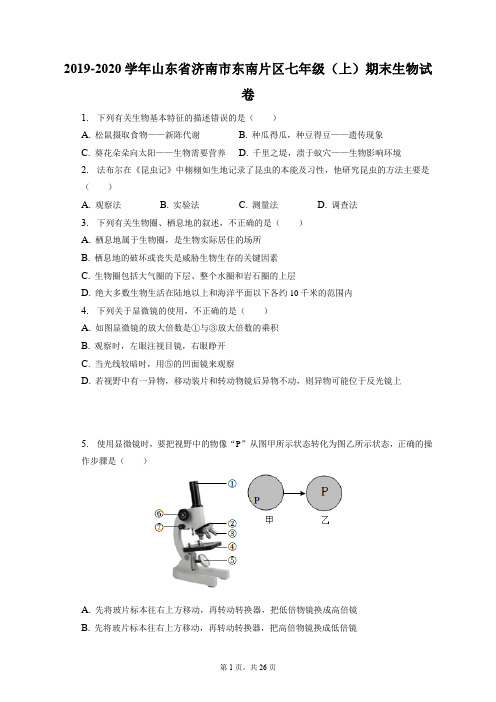 2019-2020学年山东省济南市东南片区七年级(上)期末生物试卷(附答案详解)