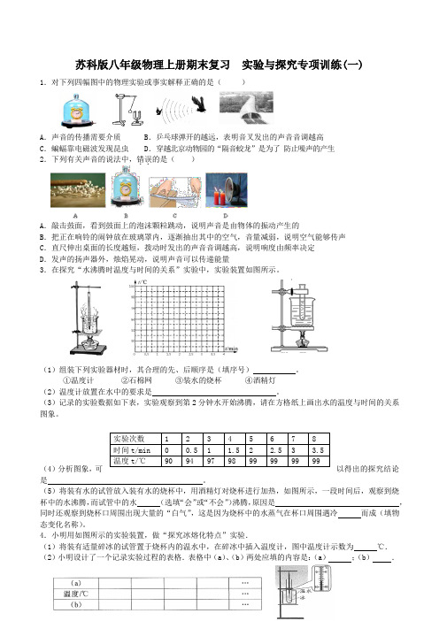 2022-2023学年苏科版八年级物理上册期末复习  实验与探究专项训练(一)