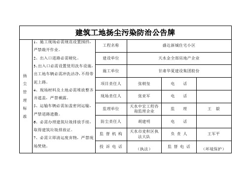 建筑工地扬尘污染防治公示牌