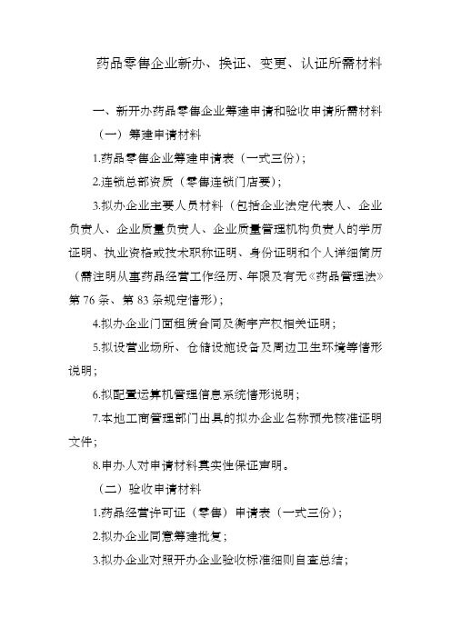 新开办药品零售企业应提交哪些材料