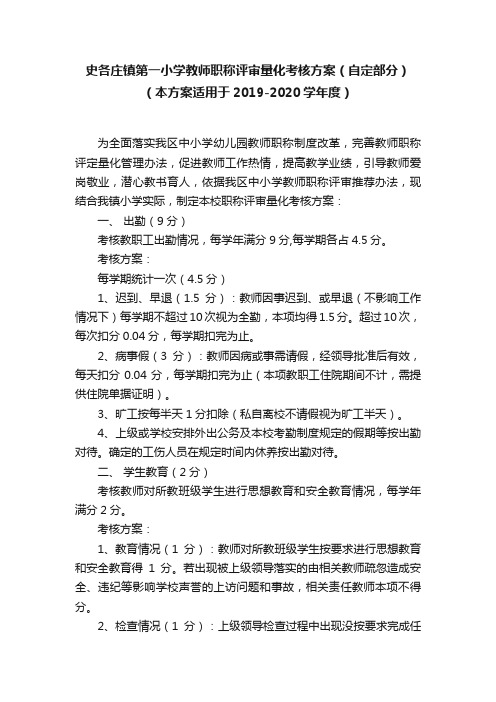 史各庄镇第一小学教师职称评审量化考核方案（自定部分）（本方案适用于2019-2020学年度）