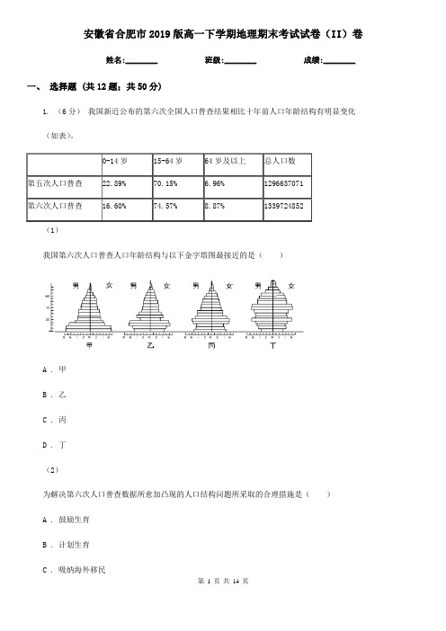 安徽省合肥市2019版高一下学期地理期末考试试卷(II)卷