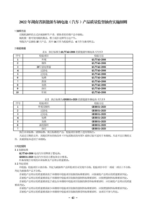 2022年新能源车辆电池(汽车)产品质量监督抽查实施细则