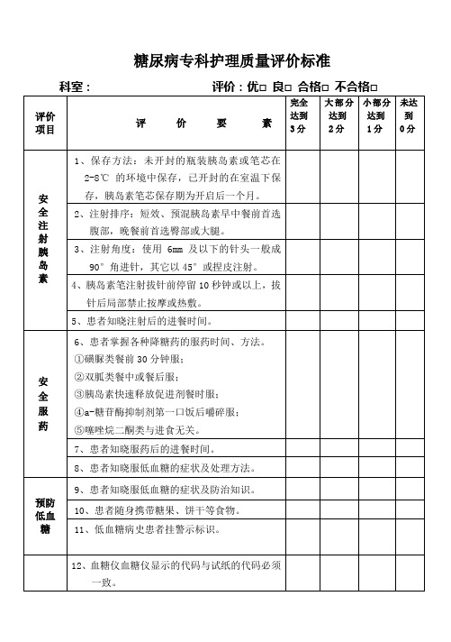 糖尿病专科护理质量评价标准