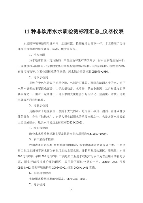 11种非饮用水水质检测标准汇总