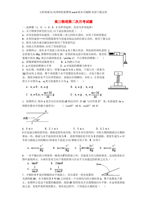 陕西省咸阳市乾县第一高级中学2019届高三物理上学期第二次月考试题