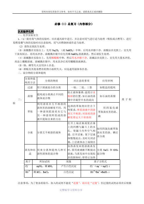 高中化学必修1复习教案