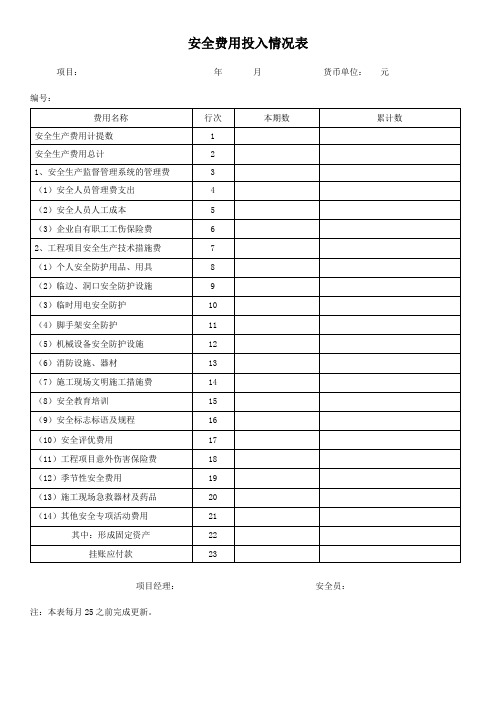 安全费用投入情况表