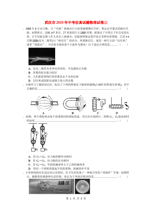 湖北省武汉市2010年九年级物理中考仿真试题三人教版