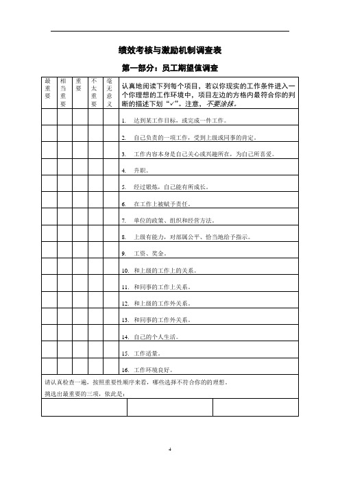 绩效考核与激励机制调查表