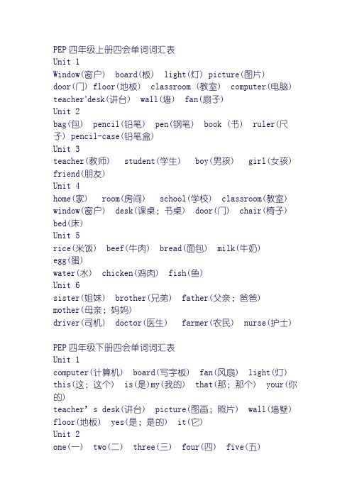 人教版小学四年级英语单词表课外积累单词