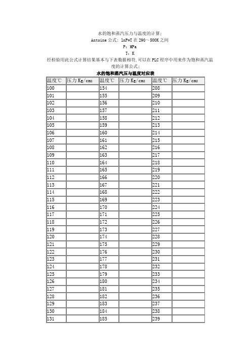 水的饱和蒸汽压力与温度的计算