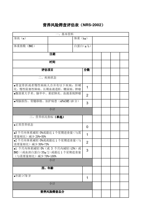 营养风险筛查评估表(NRS-2002)