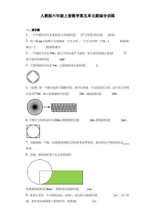 人教版六年级上册数学第五单元圆综合训练