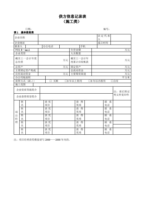 供方信息记录表