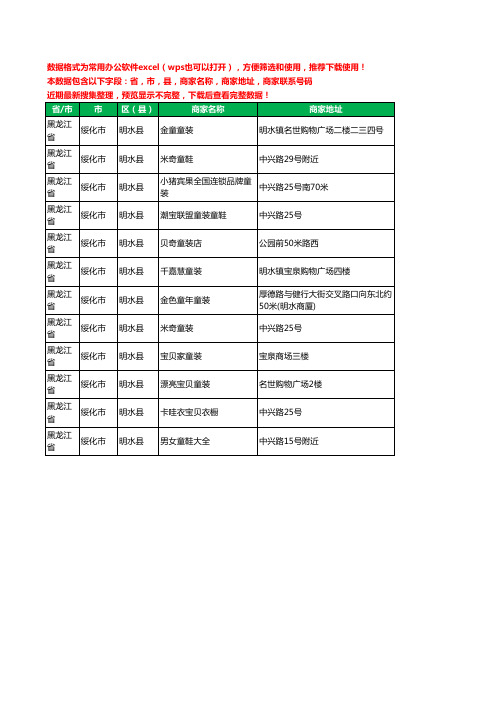 2020新版黑龙江省绥化市明水县儿童服饰工商企业公司商家名录名单黄页联系电话号码地址大全12家