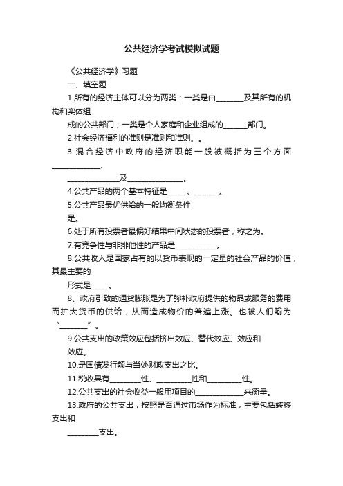 公共经济学考试模拟试题