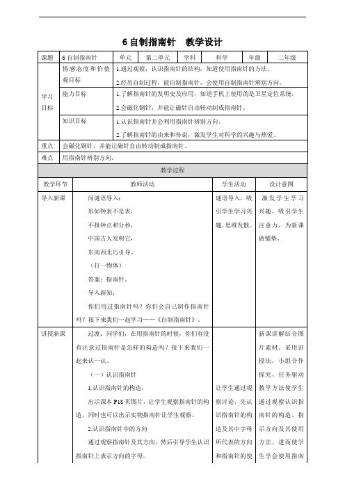 苏教版科学二年级下册6自制指南针-教案