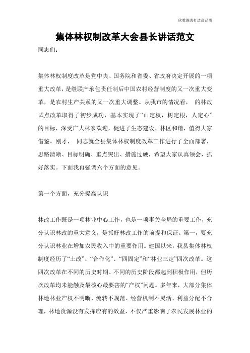 集体林权制改革大会县长讲话范文