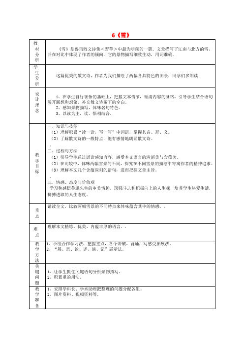 八年级语文下册6《雪》教案(新版)新人教版