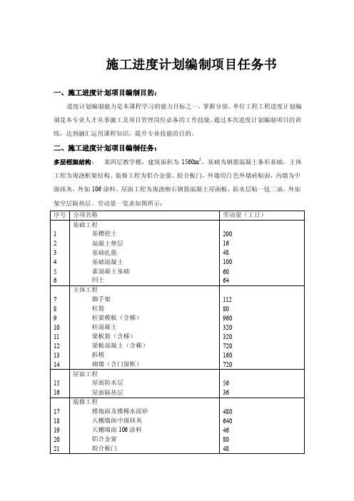 施工进度计划编制项目任务书