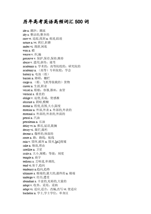 【英语】历年高考英语常见词汇500词