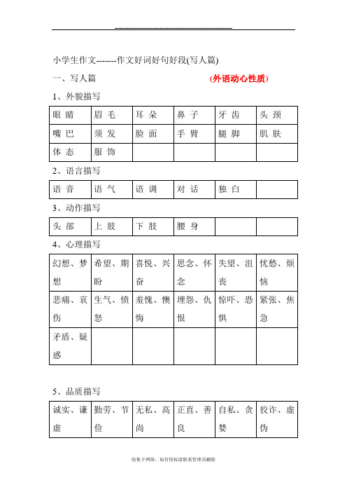 最新小学生作文好词好句好段(写人篇)