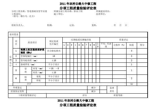 公路工程分项工程质量评定表