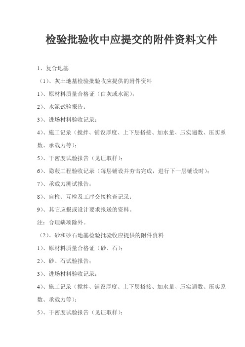 检验批验收中应提交的附件资料文件