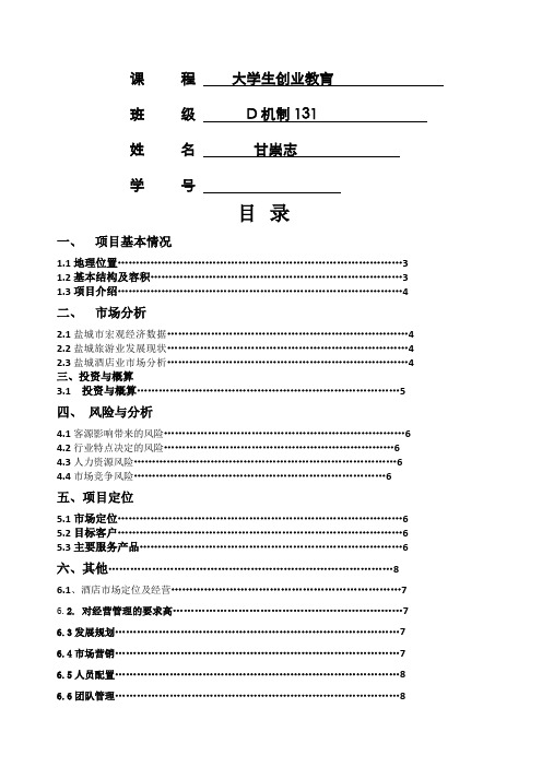 酒店项目投资经营分析报告书