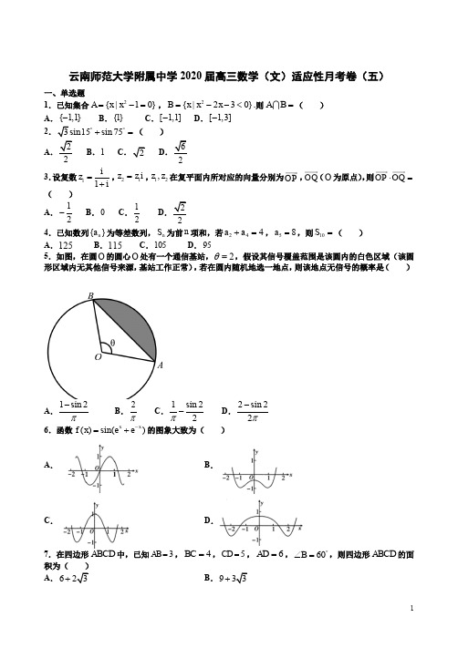 云南师范大学附属中学2020届高三数学(文)适应性月考卷(五)附答案详析