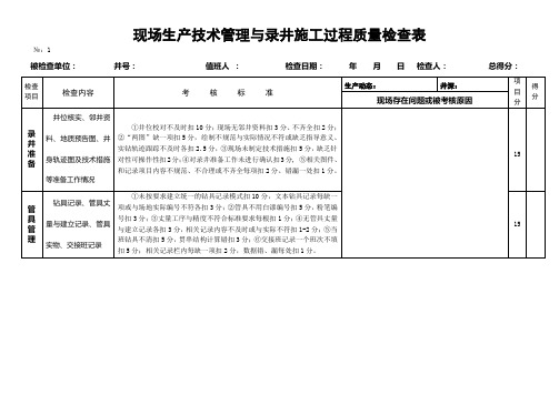 现场生产技术管理与录井施工过程质量检查表