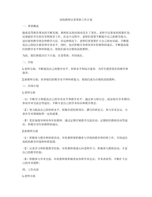 高校教师以老带新工作计划