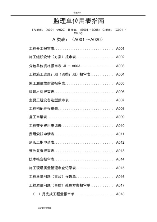 建设工程监理单位全套用表四川建龙软件表格模板