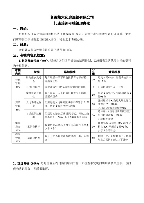 老百姓大药房公司门店培训考核规定