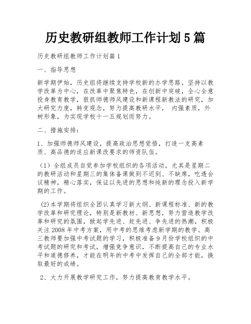 历史教研组教师工作计划5篇