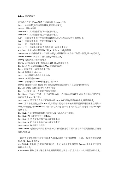 (完整版)Eclipse快捷键大全
