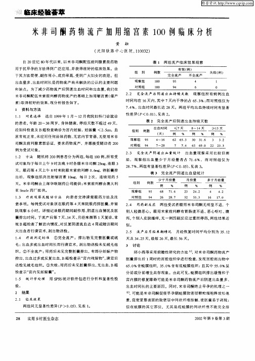 米非司酮药物流产加用缩宫素100例临床分析