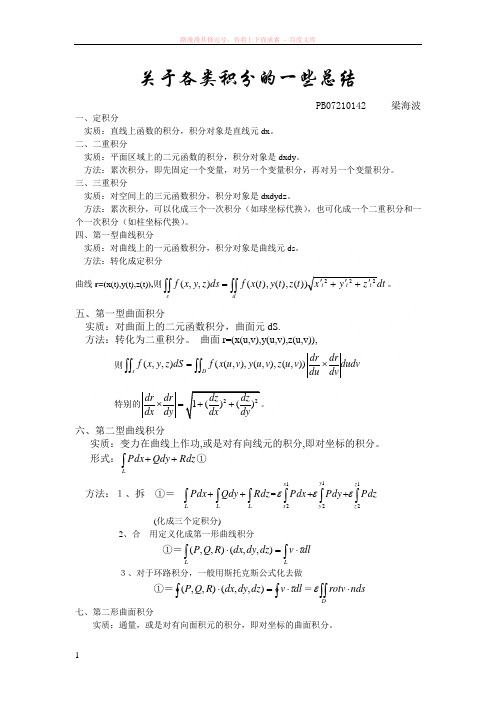 关于各类积分的一些总结 