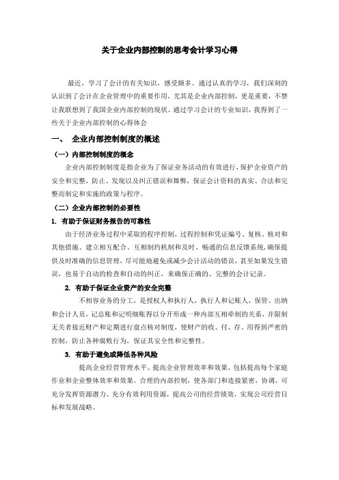 关于企业内部控制的思考会计实习心得