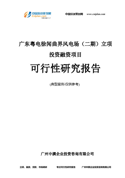 广东粤电徐闻曲界风电场(二期)融资投资立项项目可行性研究报告(中撰咨询)