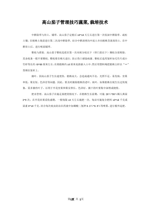 高山茄子管理技巧蔬菜,栽培技术