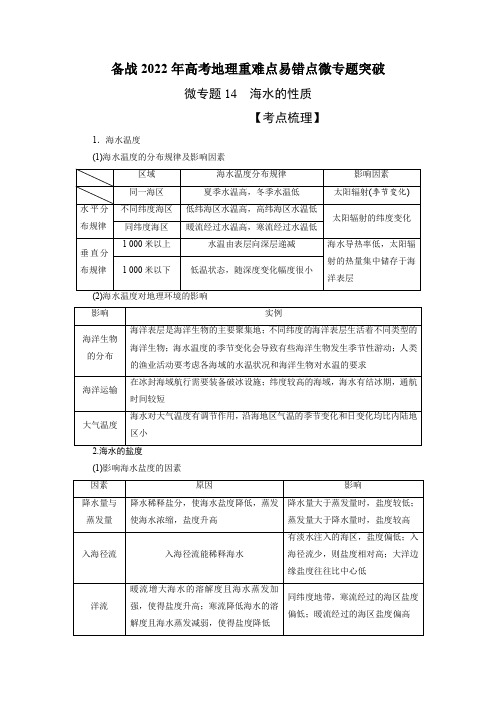 微专题14 海水的性质-备战2022年高考地理重难点易错点微专题突破(解析版)