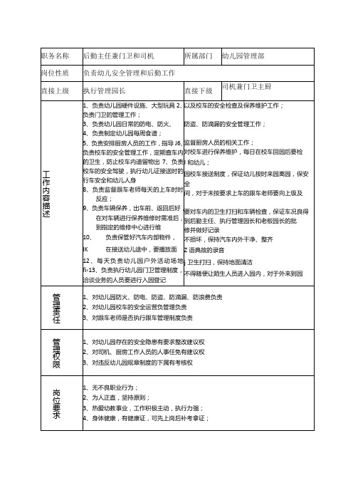 4、后勤主任兼门卫和司机岗位说明书